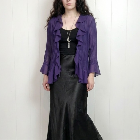 Vintage 90s Purple Ruffle Sheer Top Blouse Whimsygoth Goth Fairycore Medium Y2k - Picture 2 of 13